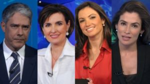 William Bonner já trabalhou com Fátima Bernardes, Patrícia Poeta e Renata Vasconcellos na bancada (Foto: Reprodução/TV Globo/Montagem TV Foco)