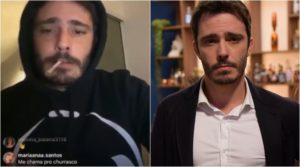 Ator da Record, Thiago Rodrigues apareceu com cigarro suspeito em live. (Foto: Montagem/Reprodução)