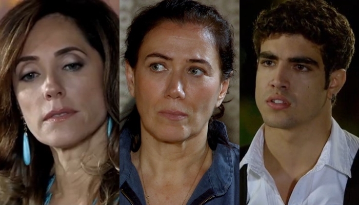 Tereza Cristina (Christiane Torloni), Griselda (Lilia Cabral) e Antenor (Caio Castro): morte, sequestro e revelação agitam Fina Estampa (Foto: Reprodução/Globo/Montagem)