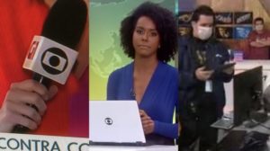 No Jornal Hoje, funcionários usam máscara durante expediente (Imagem: Globo)