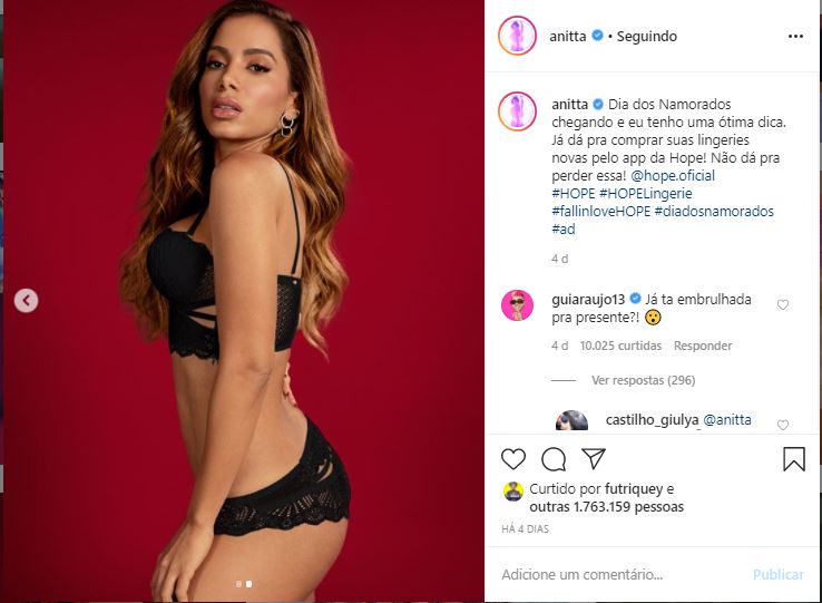 Anitta ganha comentário de namorado (Foto: Reprodução)