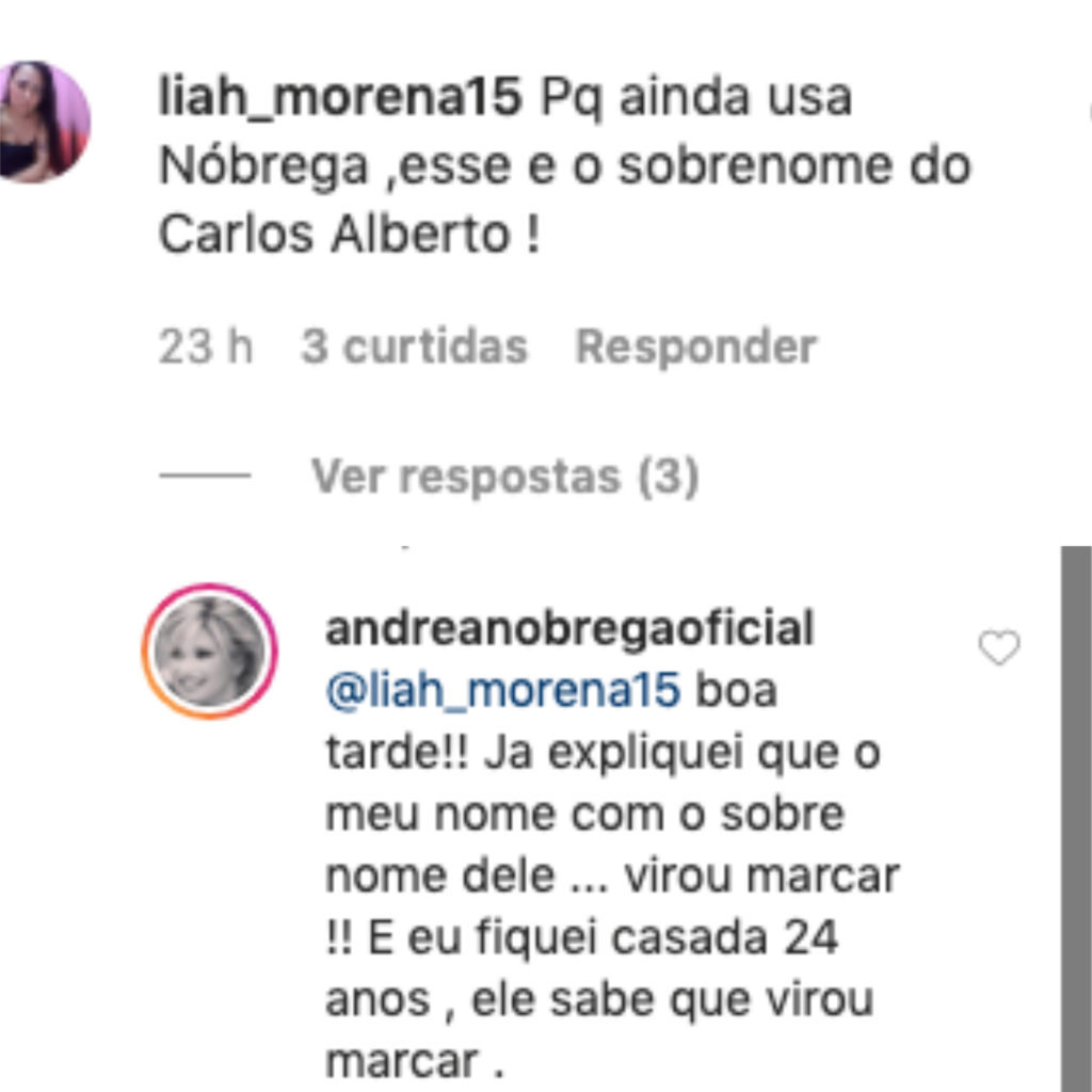 Andréa de Nóbrega respondeu comentário de seguidora (Foto: Reprodução / Instagram)