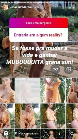 SBT: Publicação de Lívia Andrade em seus stories no Instagram (Foto: Reprodução)