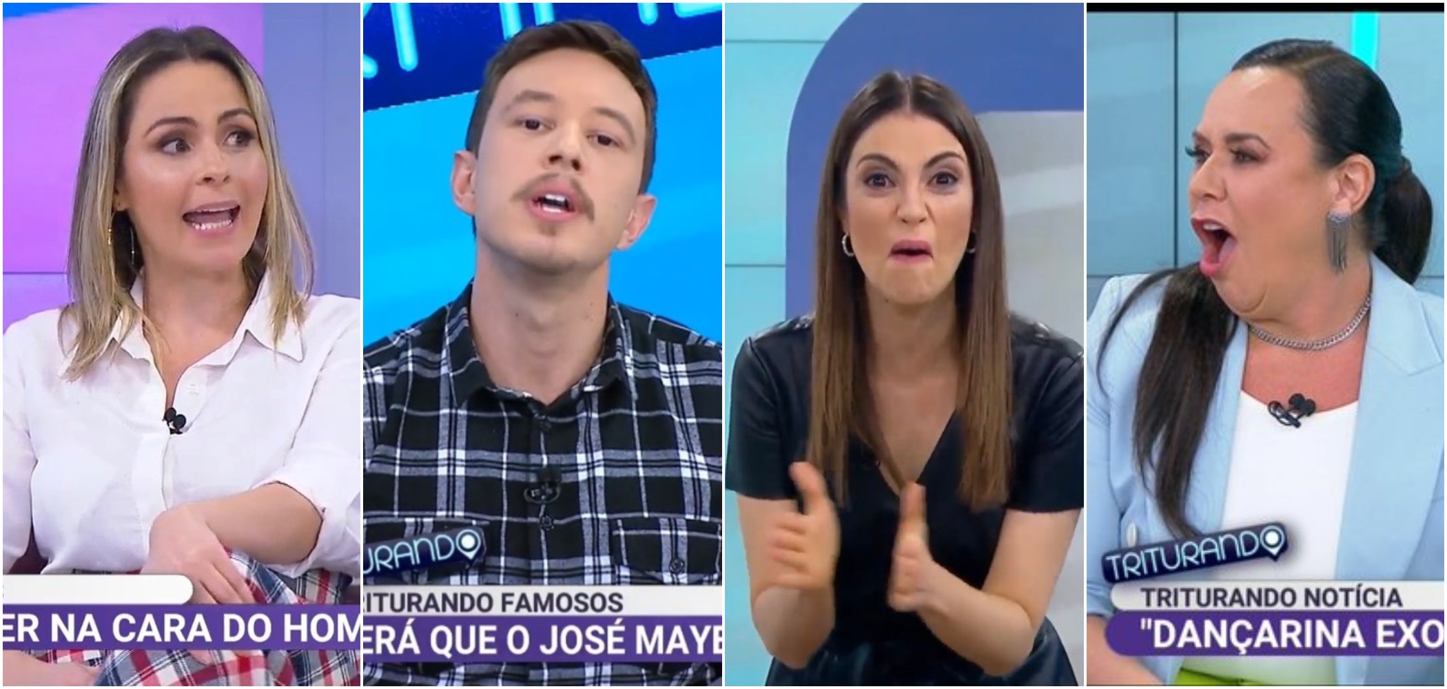 Os apresentadores do Triturando Ana Paula Renault, Gabriel Cartolano, Chris Flores e Flor, respectivamente (Reprodução) sbt