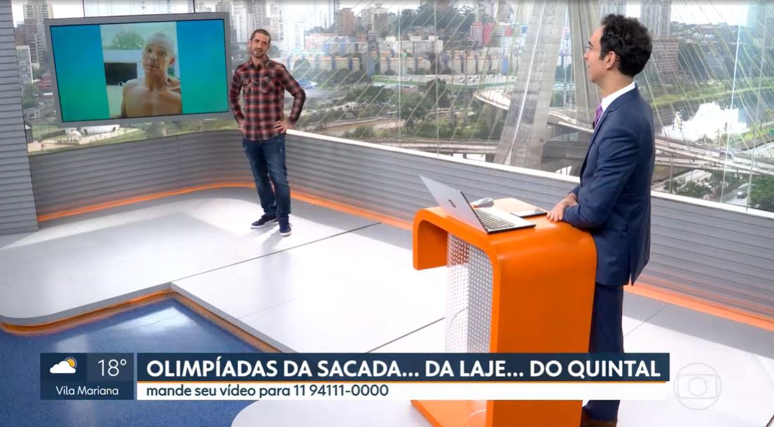 Felipe Andreoli se divertiu com César Tralli no SP2 de hoje (Foto: Reprodução/TV Globo)