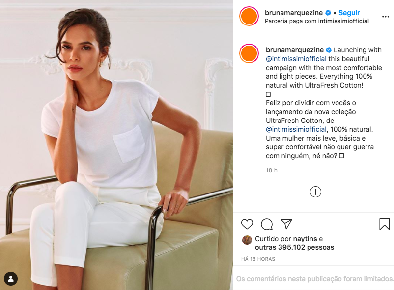 A famosa atriz da Globo, Bruna Marquezine ignora polêmicas envolvendo o seu nome em briga briga com Anitta e Leo Dias (Foto: Reprodução/Instagram)