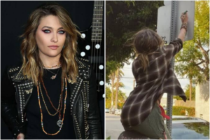 Paris Jackson, filha de Michael Jackson, vandaliza placa na rua (Foto: Reprodução)