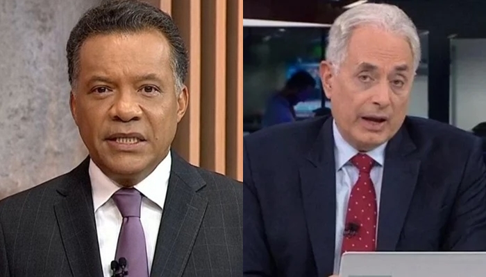 Heraldo Pereira no Jornal da GloboNews e William Waack no Jornal da CNN Brasil; rivais distantes na audiência (Foto: Reprodução/GloboNews/CNN Brasil/Montagem)