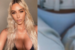 Kim Kardashian rouba à cena, compartilha a foto com o bumbum de fora e parte íntima ganha evidência (Foto: Reprodução)