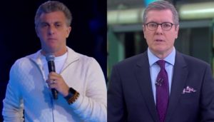 Luciano Huck no Caldeirão e Marcio Gomes no Jornal Hoje; Caldeirão teve menos audiência que telejornal (Foto: Reprodução/Globo/Montagem)