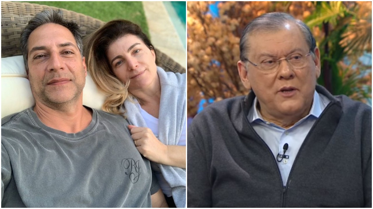 Lacombe surgiu ao lado da mulher, Gisa, e comentário maldoso de Milton Neves virou destaque (Foto: Reprodução/ Montagem/ TV Foco)