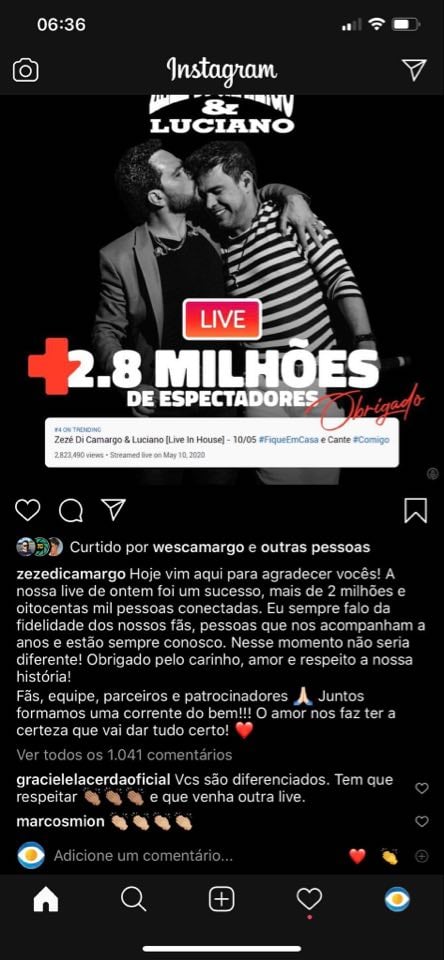 Graciele Lacerda comentou em postagem do noivo (Reprodução)