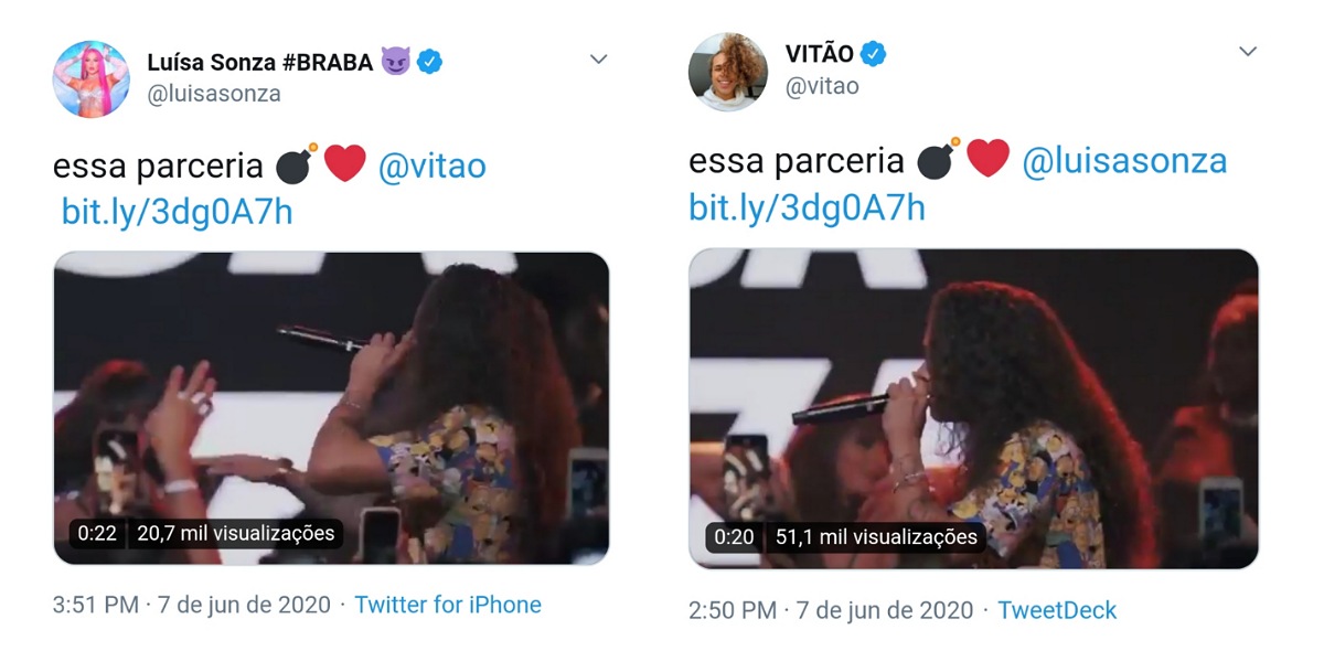 Luísa e Vitão falam sobre parceria no twitter após rumores de affair (Foto: Reprodução/Twitter)