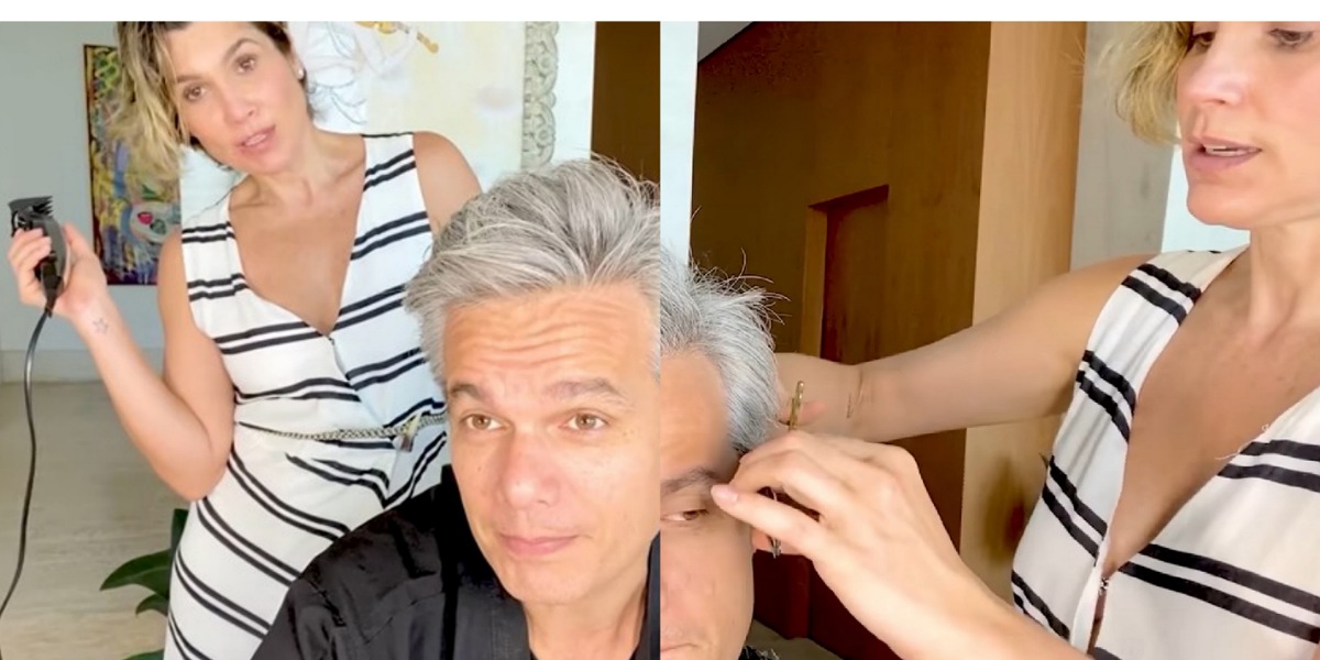 Otaviano tem cabelo cortado por Flávia Alessandra (Foto: Reprodução/Instagram)