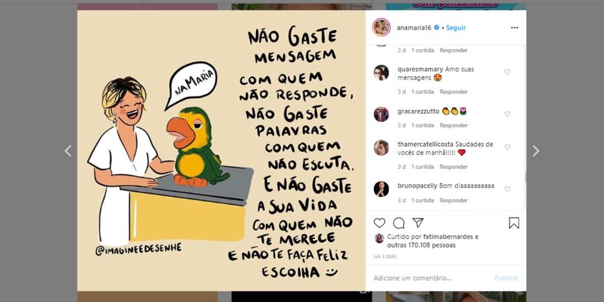 Post de Ana Maria em suas redes sociais (Foto: Reprodução/Instagram)