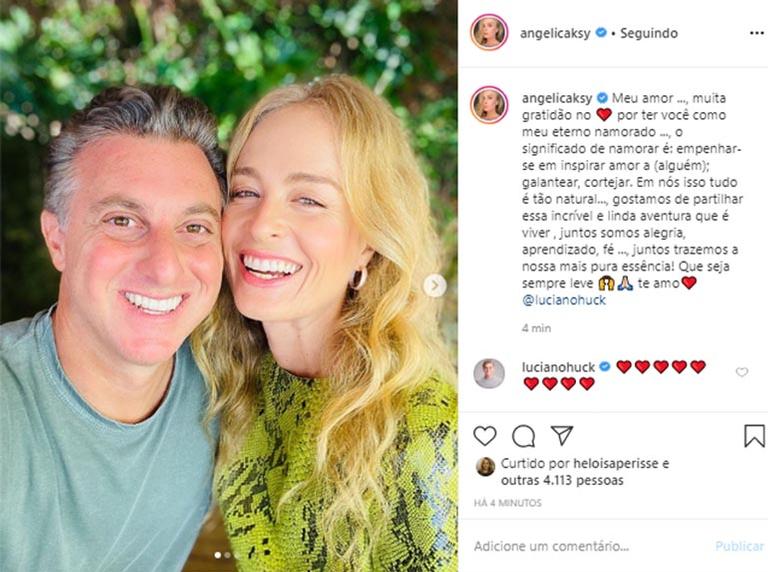 Angélica se declara para o apresentador Luciano Huck, seu marido, nas redes sociais (foto: reprodução/ Instagram)