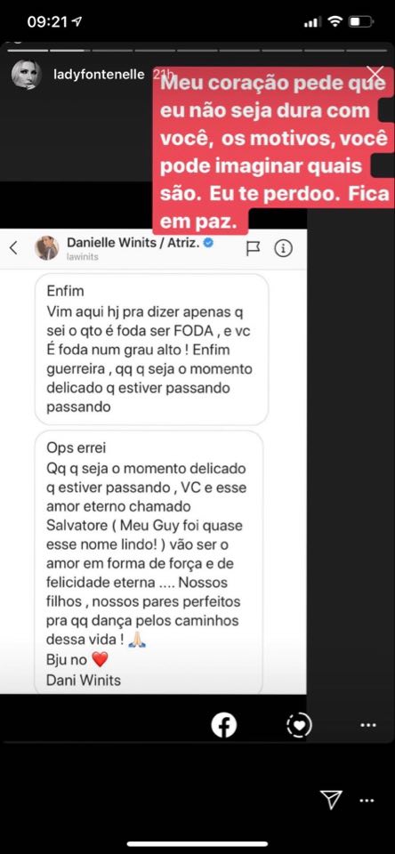 Antonia Fontenelle mostrou mensagem enviada por Danielle Winits à ela no passado (Reprodução)