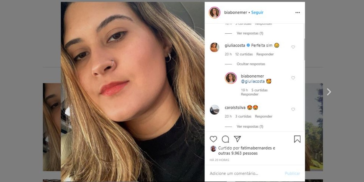 Bia Bonemer recebeu elogio de Giulia Costa (Foto: Reprodução/Instagram)