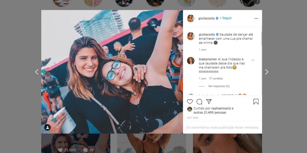 Giulia Costa fez ciúmes em Bia Bonemer (Foto: Reprodução/Instagram)