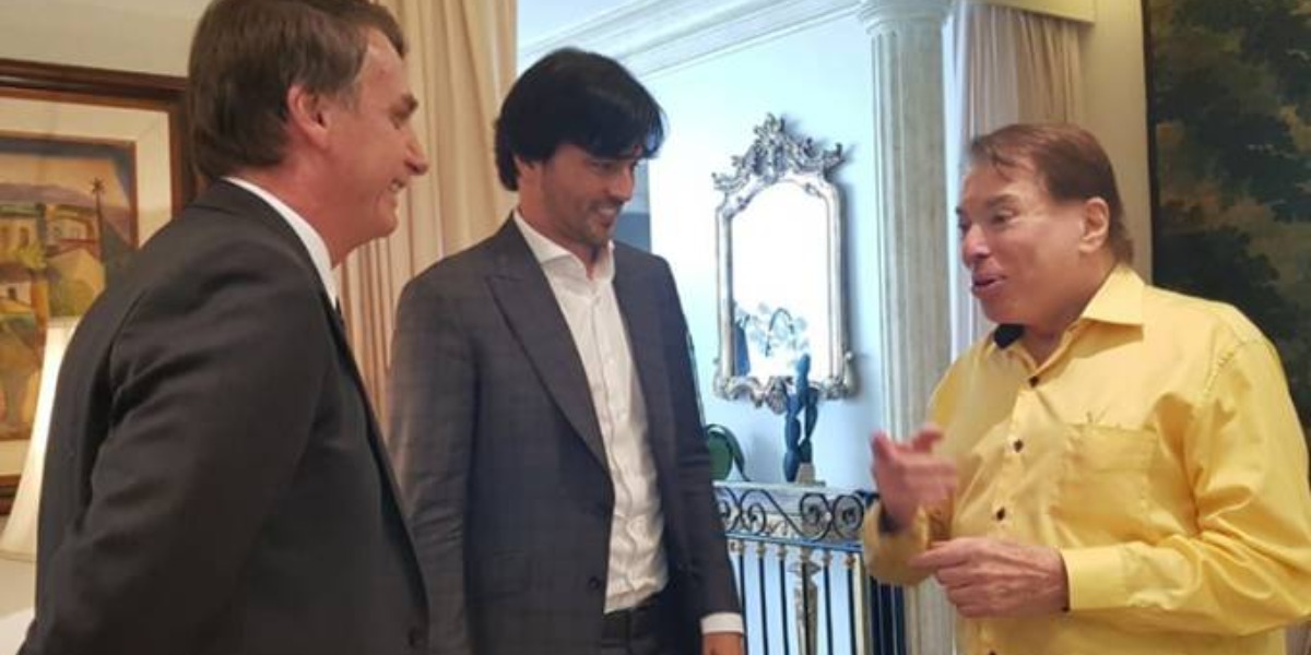 Jair Bolsonaro, Fábio Faria e Silvio Santos em reunião (Foto: Reprodução)