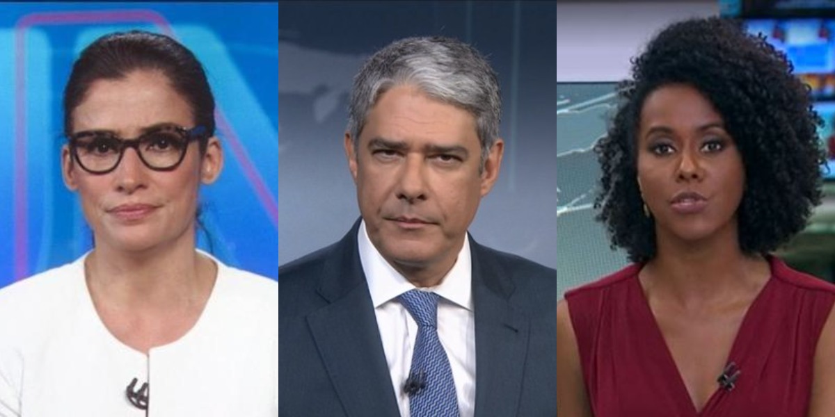 Renata Vasconcellos, William Bonner e Maju Coutinho (Foto: Reprodução/TV Globo) plantão