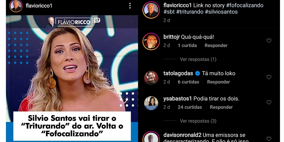 Britto Jr rebate decisão de Silvio Santos após volta do Fofocalizando no SBT (Foto: Reprodução/Instagram)