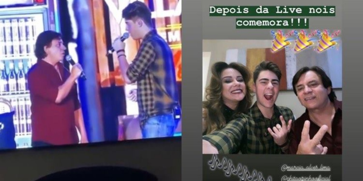 Chitãozinho comemora ao lado da esposa Márcia a parceria com o filho Enrico (Montagem: TV Foco)