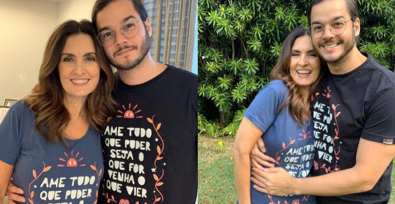 Fátima Bernardes posa com o namorado com camiseta de cantor - (Foto: Instagram)