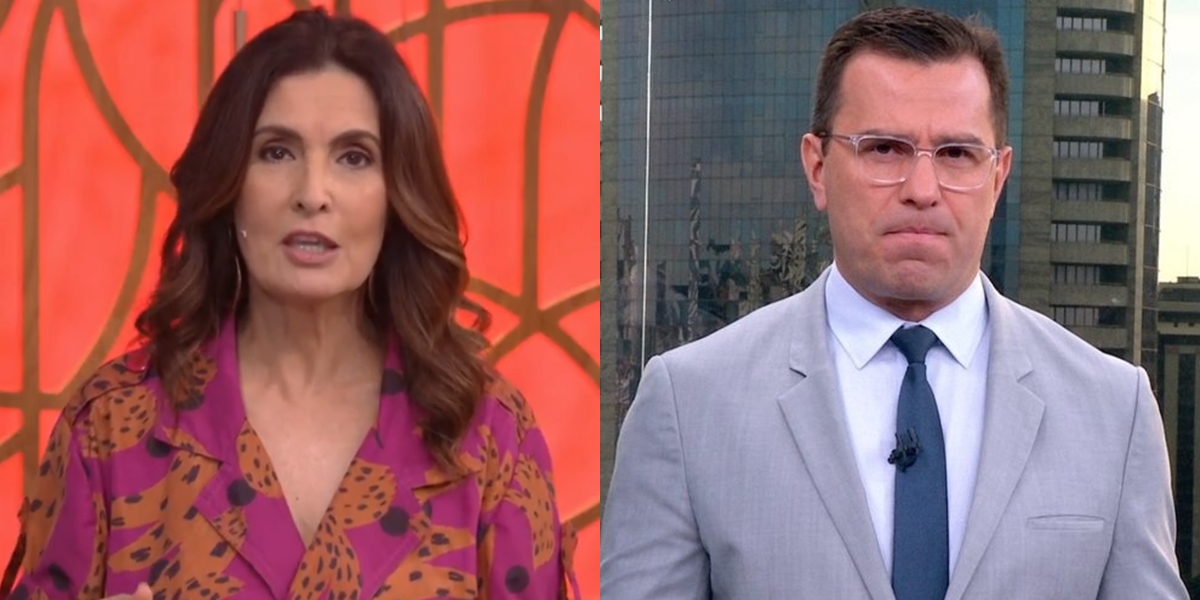 Fátima Bernardes no Encontro e Rodrigo Bocardi no Bom Dia São Paulo; programa teve menos audiência que telejornal (Foto: Reprodução/Globo/Montagem)