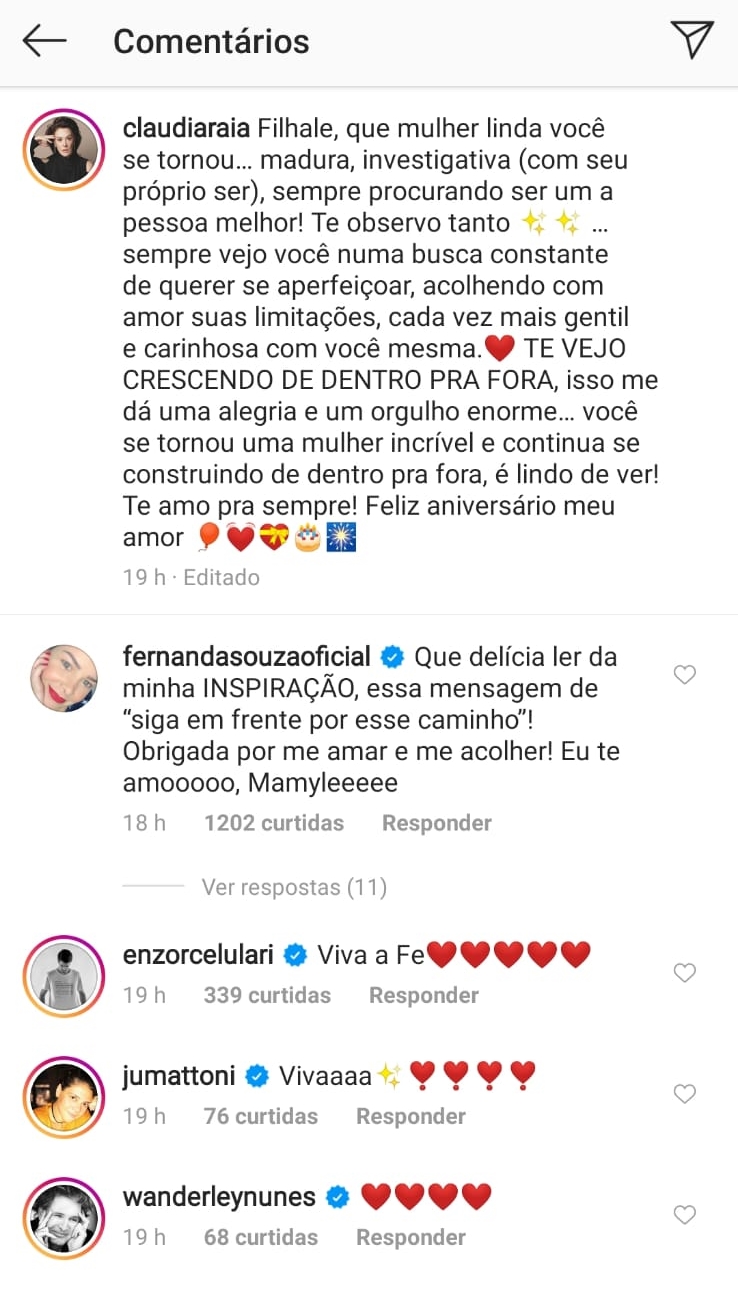 Fernanda Souza recebeu mensagem de Enzo Celulari (Foto: reprodução/Instagram)