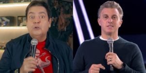 Faustão no comando do Domingão feito de casa e Luciano Huck no Caldeirão já gravado (Foto: Reprodução/Globo/Montagem)