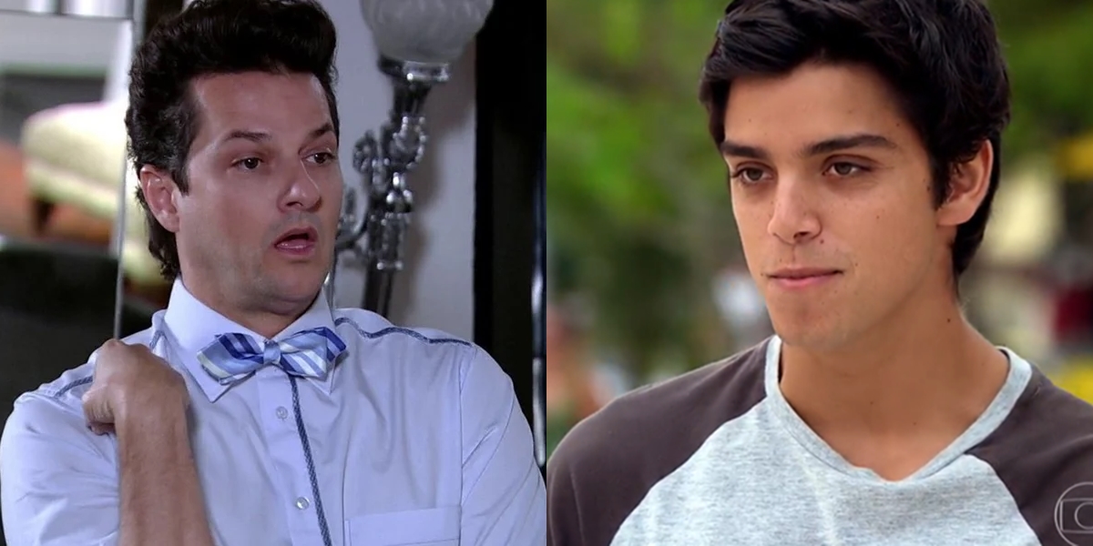 Marcelo Serrado (Crô) e Rodrigo Simas (Leandro) em Fina Estampa; Globo está picotando tramas polêmicas (Foto: Reprodução/Globo)