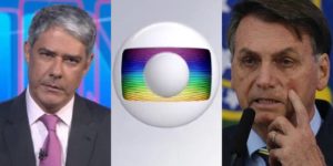 William Bonner no Jornal Nacional e Jair Bolsonaro; presidente vem travando guerra com a Globo por causa do coronavírus (Foto: Reprodução/Globo/Montagem)