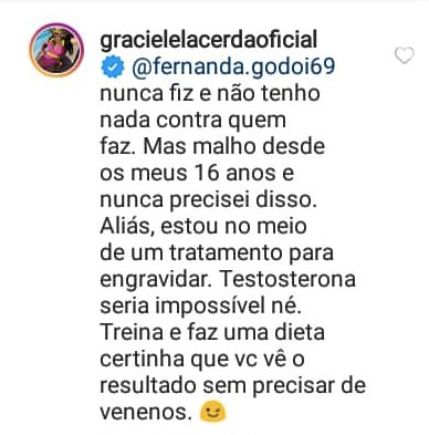 Graciele Lacerda respondeu uma internauta (Foto: reprodução/Instagram)