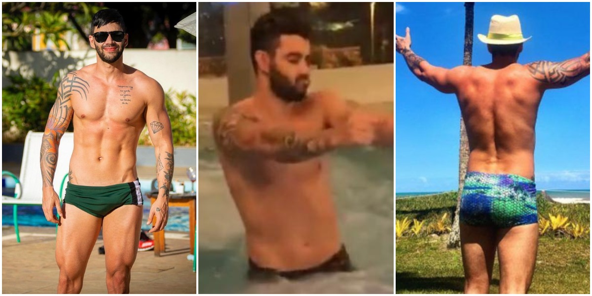 O sertanejo Gusttavo Lima tem o corpo musculoso resultado de uma rotina de exercícios físicos (Reprodução)