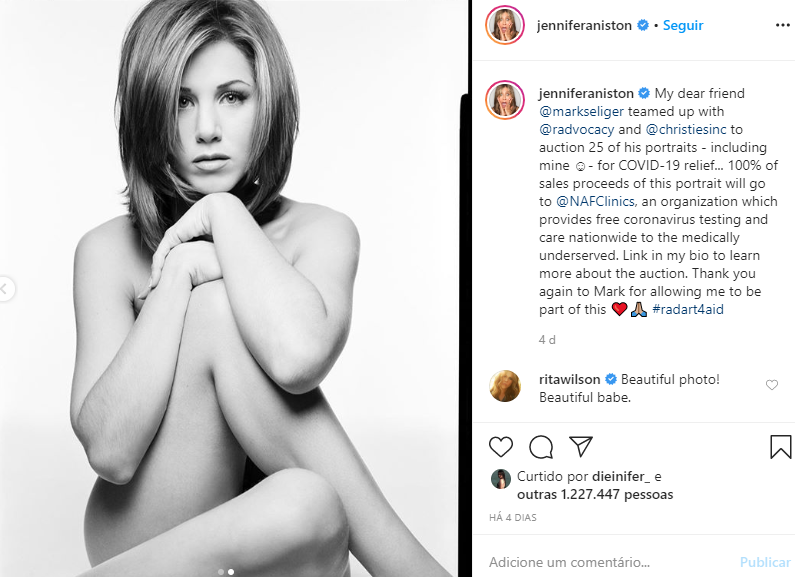 Publicação feita por Jennifer Aniston em seu Instagram (Foto: Reprodução)