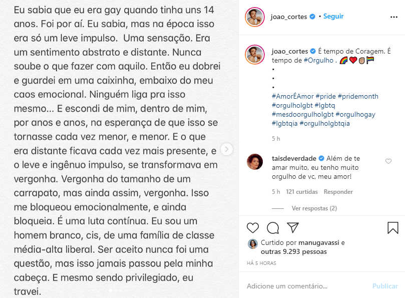 João Côrtes resolveu se assumir gay (Foto: Reprodução/ Instagram)