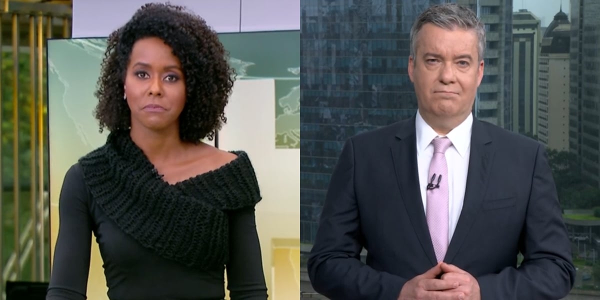 Maju Coutinho no Jornal Hoje e Roberto Kovalick no SP1: telejornais bombaram em audiência (Foto: Reprodução/Globo)