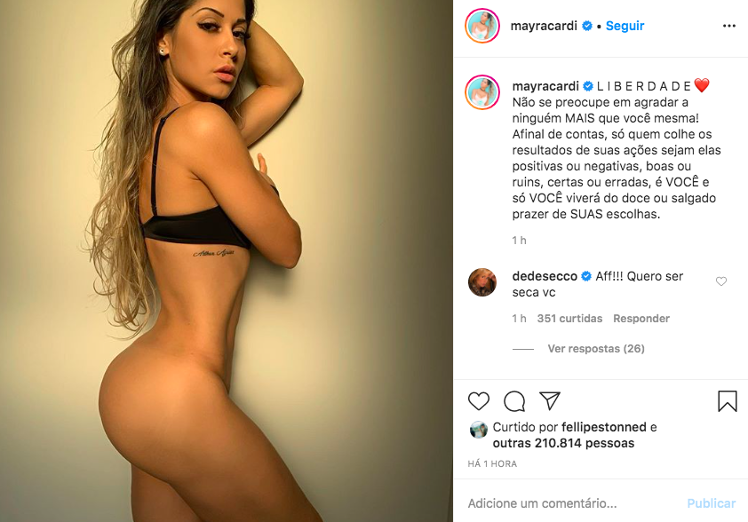 A famosa empresária e ex-mulher de Arthur Aguiar, da Globo, Mayra Cardi deixou os seus seguidores de queixo caído após compartilhar foto sem calcinha nas redes sociais (Foto: Reprodução/Instagram)