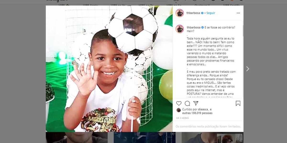 Thiaguinho fez homenagem ao menino Miguel (Foto: Reprodução/Instagram)