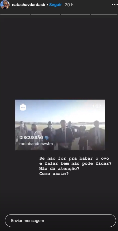 Natasha Dantas mostrou sua opinião nos stories (Foto: reprodução/Instagram)