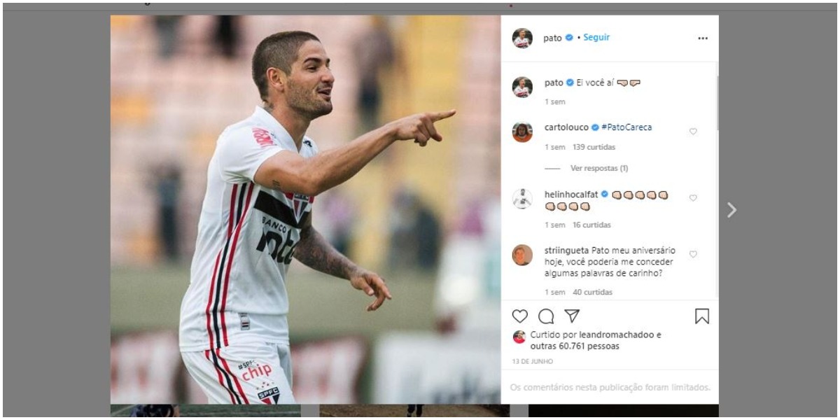 Pato com os comentários de suas publicações bloqueados (Foto: Reprodução/Instagram)