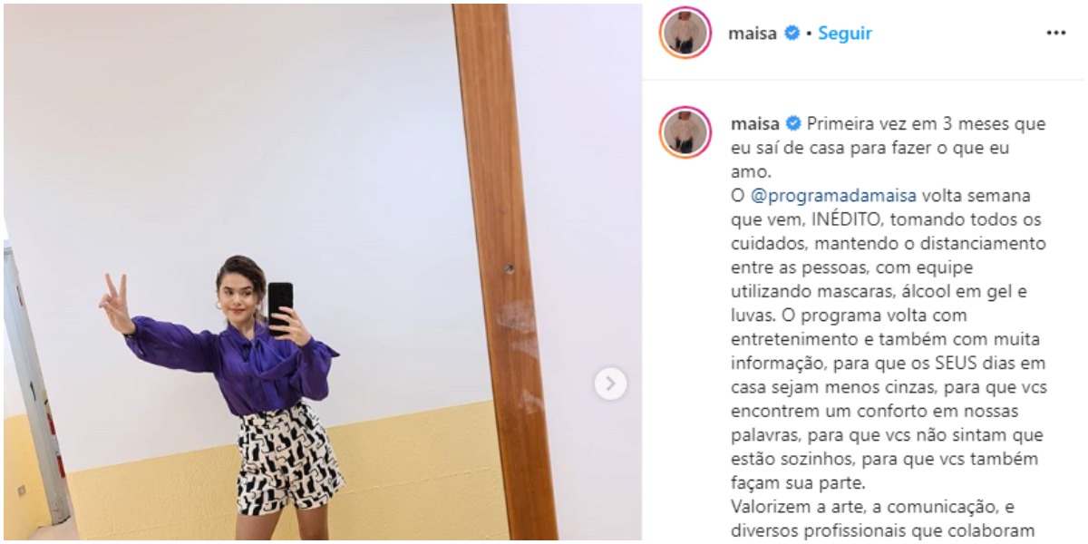 Maisa voltou a gravar no SBT e falou sobre seu retorno ao programa (Foto: Reprodução/ Instagram)