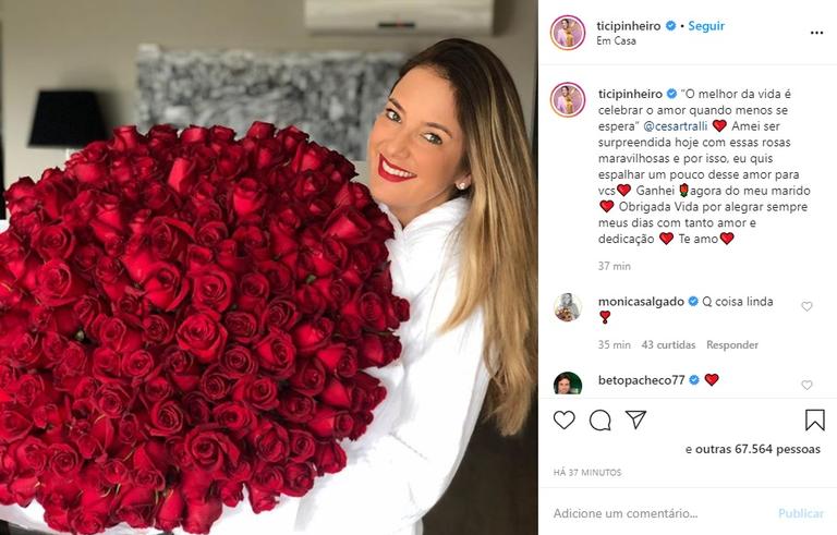 Ticiane pinheiro ganha presente do marido, o jornalista César Tralli (foto: reprodução/ Instagram)