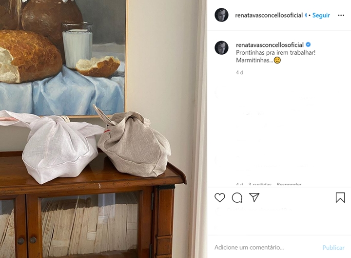 Renata Vasconcellos mostrou as marmitas que prepara para levar para a Globo. (Foto: Reprodução/Instagram)