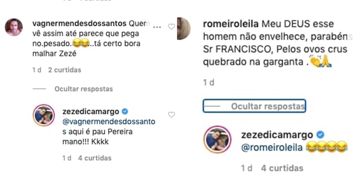 Zezé di Camargo respondeu comentários em sua publicação (Foto: reprodução/Instagram)