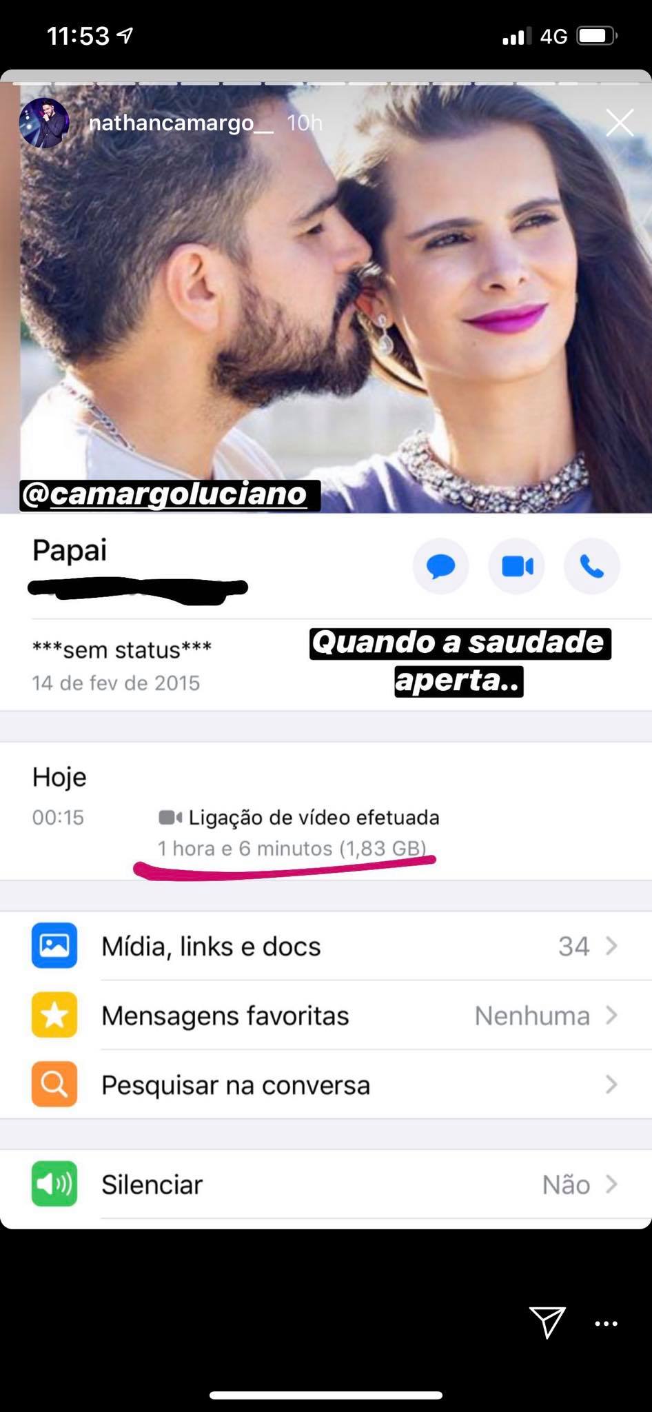 Filho de Luciano mostrou longa conversa íntima com o cantor (Foto: Reprodução)