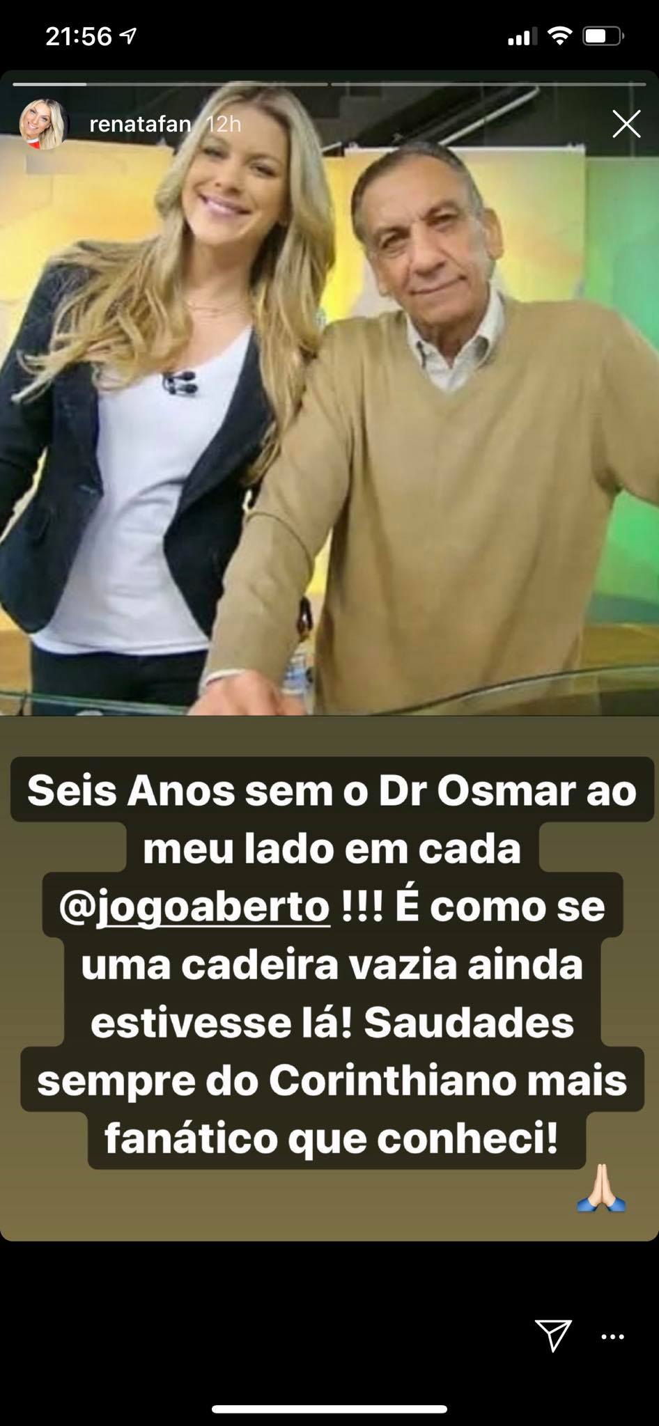 Renata Fan fez um textão de despedida para Osmar de Oliveira (Foto: Reprodução/ Instagram)