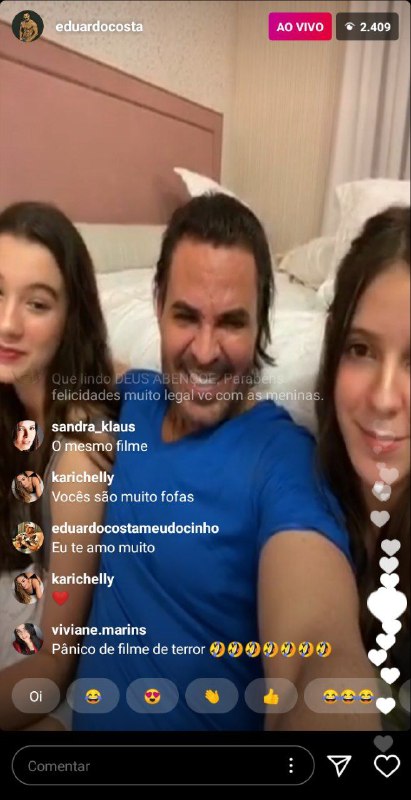 Eduardo Costa surgiu ao lado de Maria Eduarda, sua filha, e de uma amiga da menina (Foto: Reprodução/ Instagram)