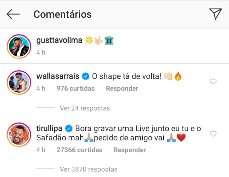 Gusttavo Lima foi colocado na parede por Tirullipa que fez proposta envolvendo Wesley Safadão (Foto: Reprodução/ Instagram)